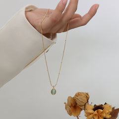 Blue Oval Pendant Kette Gold