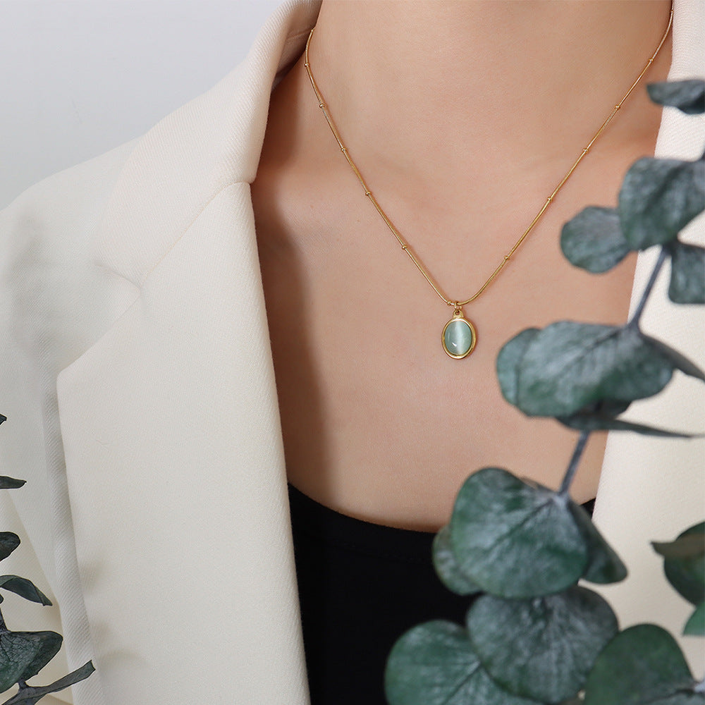 Blue Oval Pendant Kette Gold